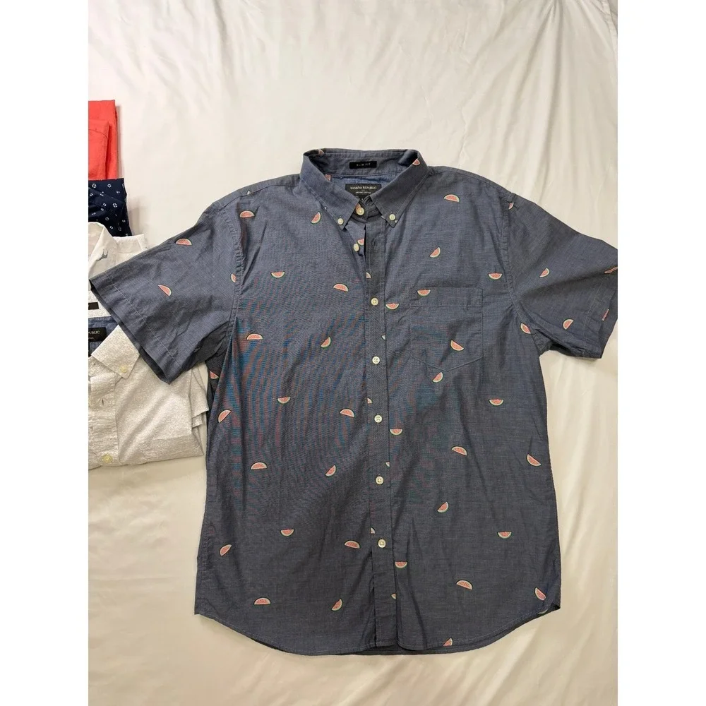Banana Republic Mens Slim Fit Organic Cotton Short Sleeve Shirt Bundle Large 5pk
